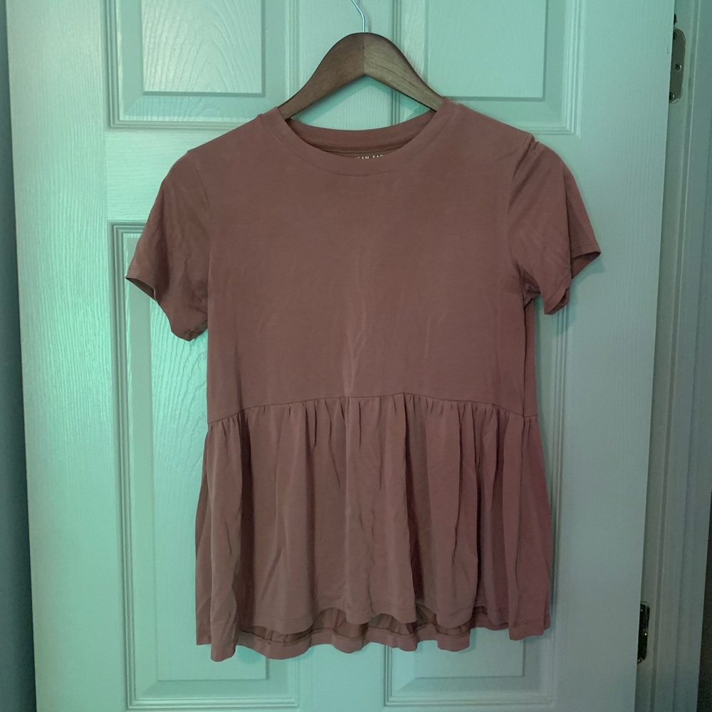 American Eagle Outfitters Pink Peplum Short Sleeve Tee